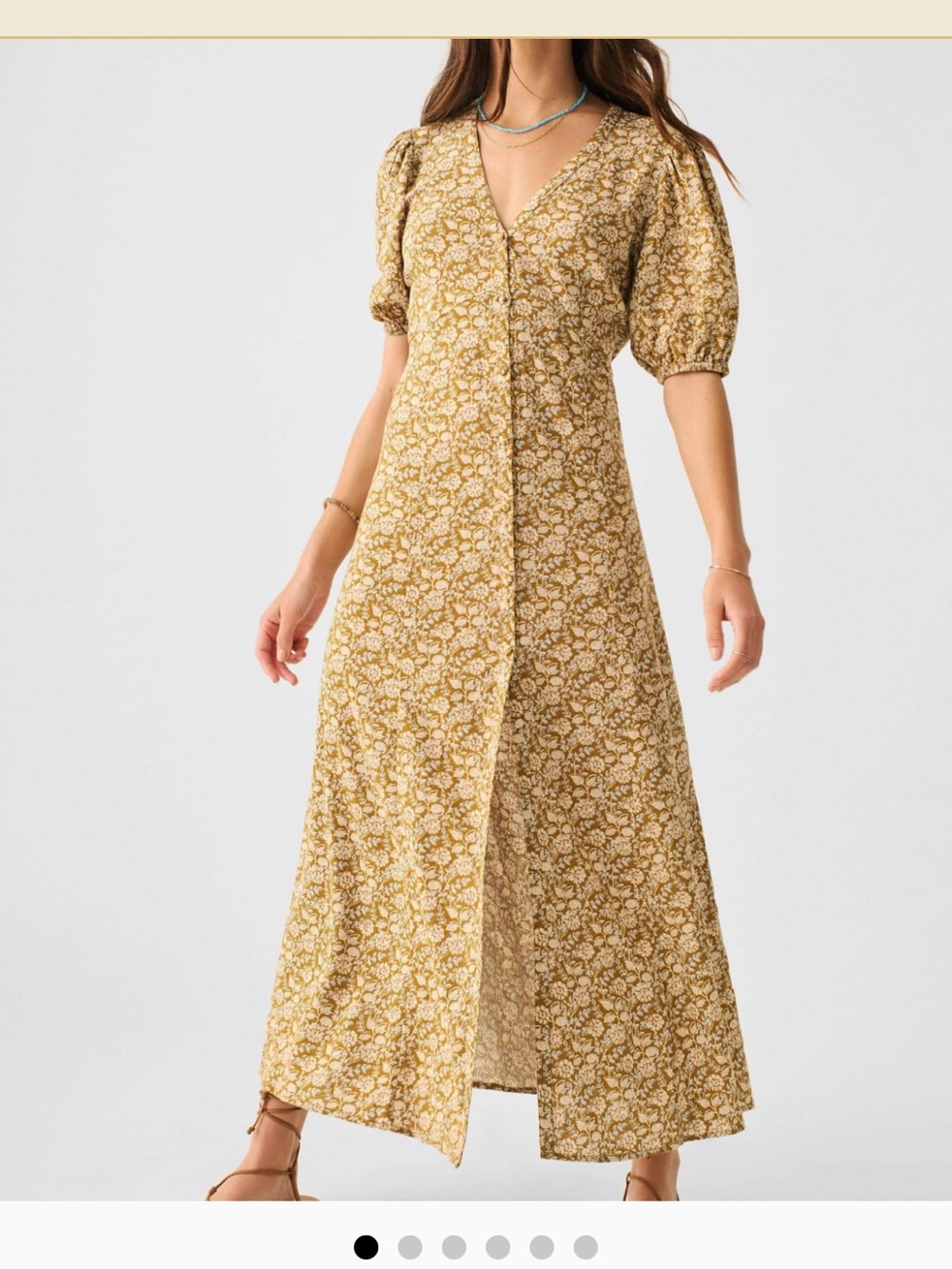 Faherty Mustard Floral V-Neck Maxi Dress